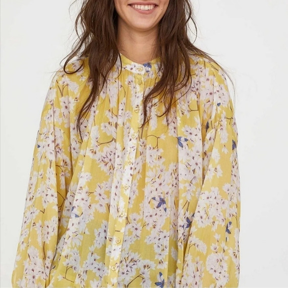 Anna Glover X H&M Butter Yellow Floral Blouse‎ Womens 6 Cottagecore Fairy Summer - Picture 2 of 14